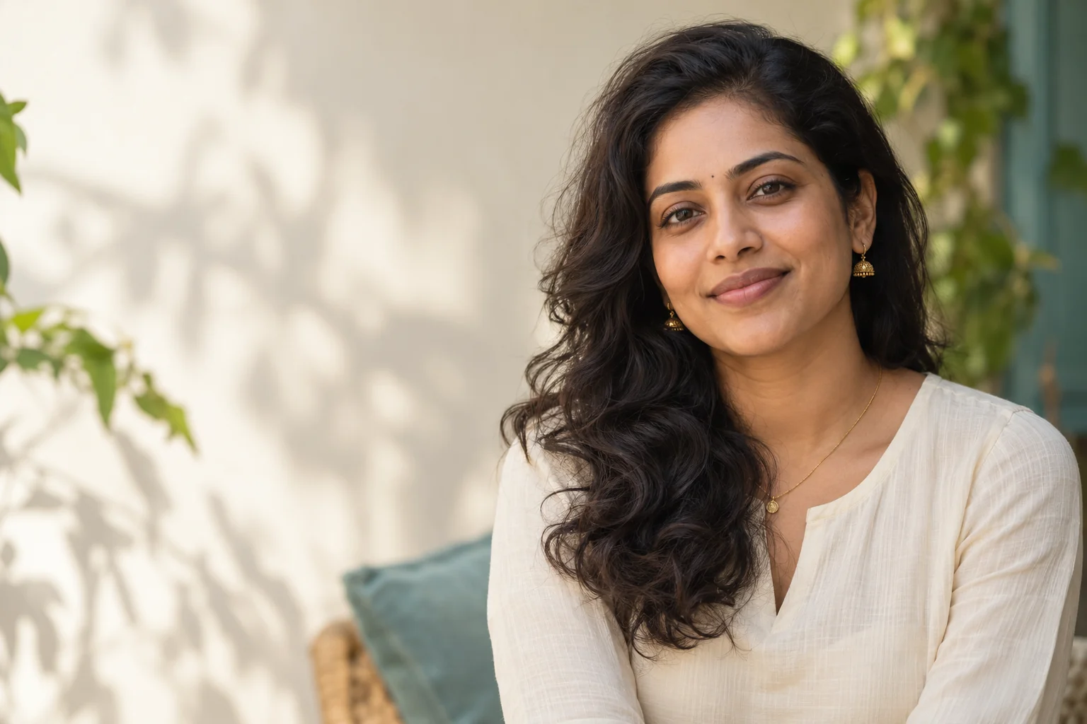 Illustrative portrait of a woman smiling in soft natural light